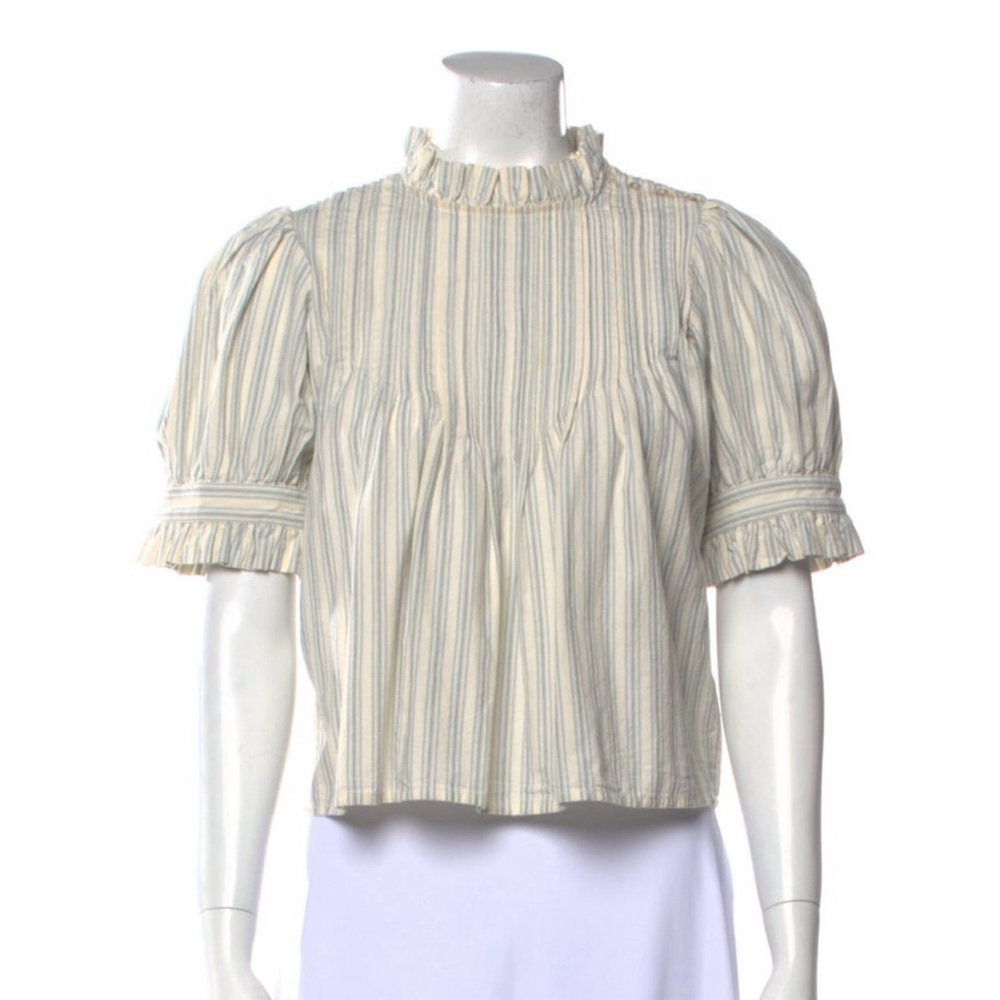 Doen Striped blue Cream Blouse mockneck xs